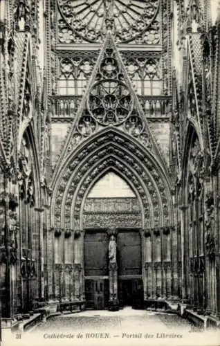 Ak Rouen Seine Maritime, Cathédrale de  Portail des Libraires, gotische Architektur