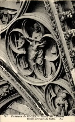 Ak Rouen Seine Maritime, Buchhändlerportal, Unteres Rosettenfenster der Galbe