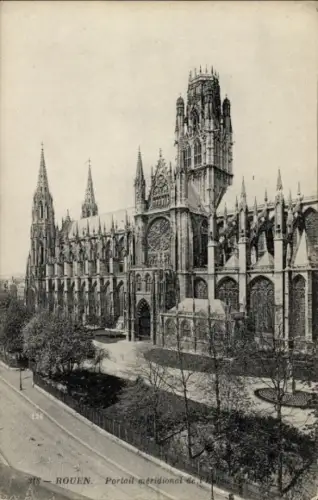 Ak Rouen Seine Maritime, Kathedrale von  südliches Portal, Schwarz-Weiß-Bild
