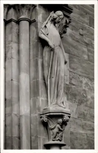 Ak Strasbourg Straßburg Elsass Bas Rhin, Skulptur einer Frau, Statue, Engel, Stein, Strasbourg