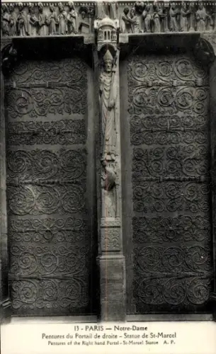 Ak Paris I Ile de la Cité, La Conciergerie, Statue von St-Marcel, Portal von Notre-Dame,  kunstvo