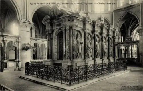 Ak Reims Marne, Eglise St-Remi, Tombeau de St-Remi, Skulpturen, Sammlung E. Merciec