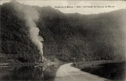 Ak Laifour Ardennes, Dampfschiff, Fluss, Berge, Straße, 