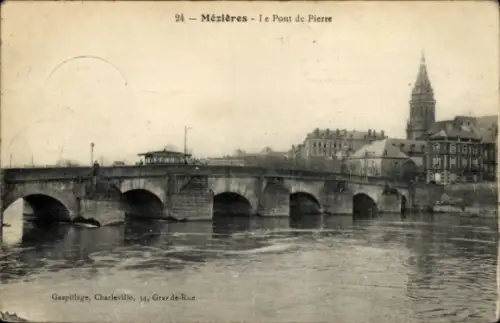 Ak Mézières Ardennes, Le Pont de Pierre, Fluss, Gebäude, Brücke, Mézières