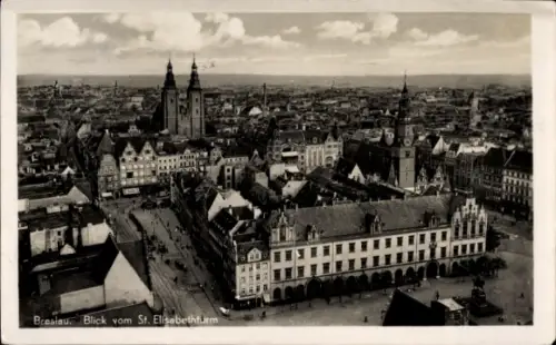 Ak Wrocław Breslau Schlesien,  Blick vom St. Elisabethturm, Stadtansicht,  Gebäude