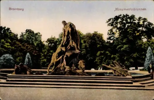 Ak Bydgoszcz Bromberg Westpreußen, Monumentalbrunnen, Statue, Brunnenanlage, Bromberg