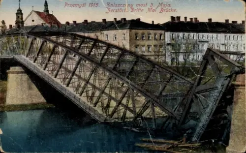 Ak Przemyśl Polen, Brücke, Zerstörung,  1915, 