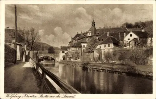 Ak Wolfsberg in Kärnten,  Kärnten, Partie an der Lavant, Fluss, Brücke, Gebäude