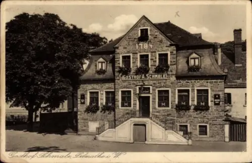 Ak Letmathe Iserlohn im Märkischen Kreis, Gasthof Schmale, Gebäude mit Treppe, Fenster mit Blumen