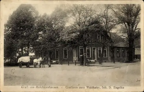 Ak Melchiorshausen Weyhe , Gasthaus zum Waldkater, Pferdewagen, Bäume, Melchiorshausen