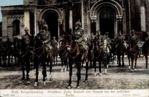 Ak Warszawa Warschau Polen, Prinz Leopold von Bayern vor der russischen Kirche, I. WK