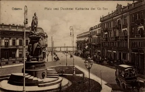 Ak Odessa Ukraine, Platz und Denkmal Katharina der Großen