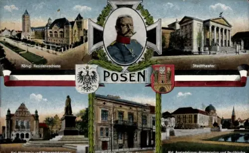Ak Poznań Posen, Königl. Residenzschloss, Stadttheater,  Kol Ansiedelions-Kommission, Paulikirche