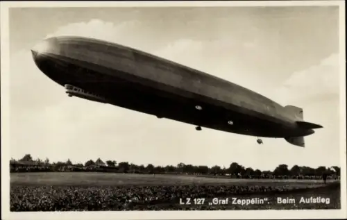 Ak Luftschiff LZ 127 Graf Zeppelin beim Aufstieg
