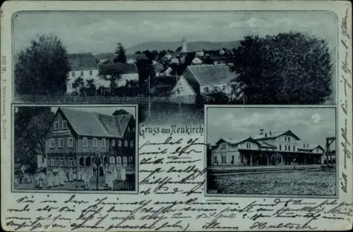 Mondschein Ak Neukirch in der Lausitz, Panorama, Bahnhof Niederneukirch