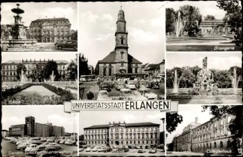 Ak Erlangen in Mittelfranken Bayern, Orangerie, Schloss, Collegienhaus, Hugenottenplatz