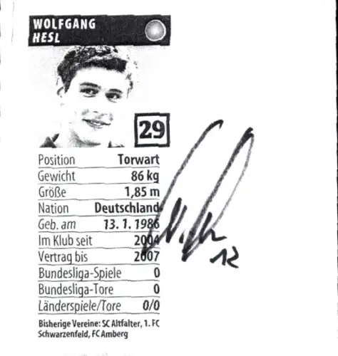 Autogramm Fußballer Wolfgang Hesl, Spielerinformation