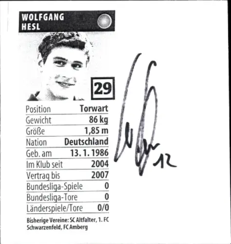 Autogramm Fußballer Wolfgang Hesl, Spielerinformation