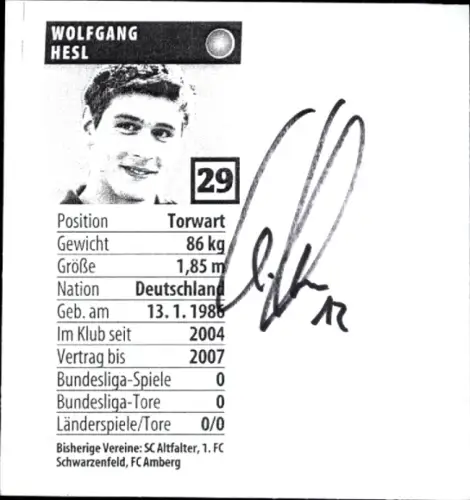 Autogramm Fußballer Wolfgang Hesl, Spielerinformation