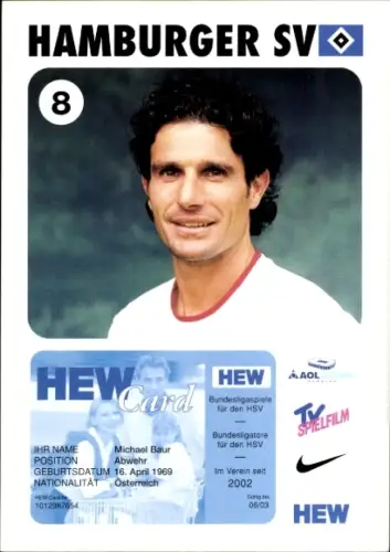 Autogrammkarte Fußballer Michael Baur, Hamburger SV, Autogramm