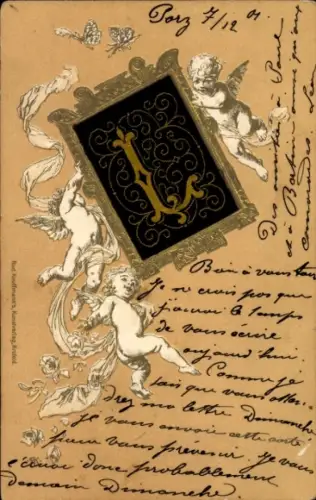 Präge Passepartout Ak Buchstabe L, Engel