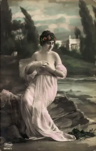 Ak Frauenportrait, schulterfreies Kleid, coloriert, Weco