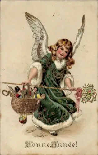 Präge Ak Glückwunsch Neujahr, Engel, Spielzeug