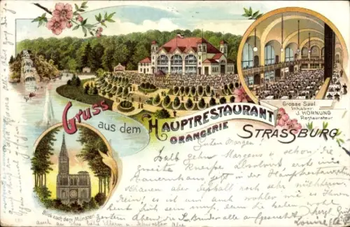 Litho Strasbourg Straßburg Elsass Bas Rhin, Hauptrestaurant Orangerie, Inh. J. Hornung, Münster