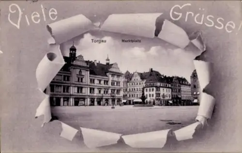 Passepartout Ak Torgau an der Elbe, Marktplatz