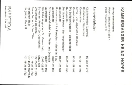 Autogrammkarte Opernsänger Heinz Hoppe, Portrait, Autogramm