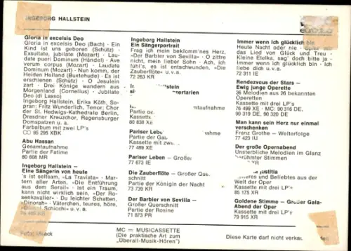 Autogrammkarte Opernsängerin Ingeborg Hallstein, Portrait, Autogramm