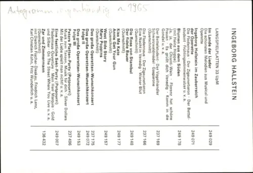 Autogrammkarte Opernsängerin Ingeborg Hallstein, Portrait, Autogramm