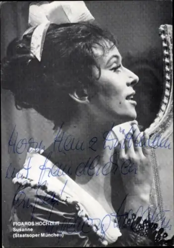 Autogrammkarte Opernsängerin Ingeborg Hallstein, Figaros Hochzeit, Susanne, Autogramm