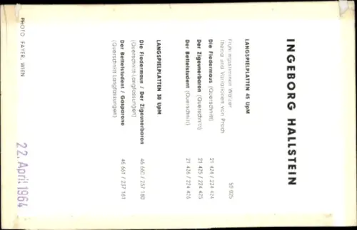 Autogrammkarte Opernsängerin Ingeborg Hallstein, Portrait, Autogramm