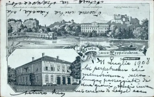 Litho Leopoldskron Salzburg Österreich, Restauration, Schloss, Festung Hohensalzburg, Schwimmschule