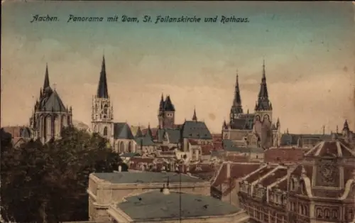 Ak Aachen,  Panorama mit Dom, St. Foilanskirche, Rathaus