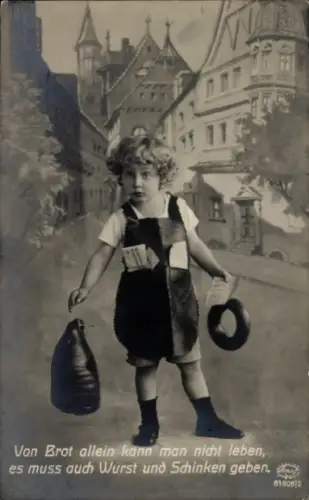 Ak Von Brot allein kann man nicht leben, es muss auch Wurst und Schinken geben, Junge