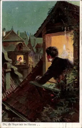 Künstler Ak Mühlberg, Georg, Liebespaar, Du, du liegst mir im Herzen