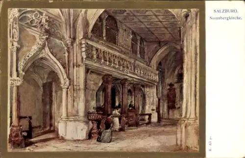 Ak Salzburg in Österreich, Nonnbergkirche,  Aquarell, R. All p.