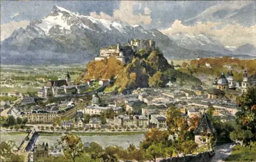 Ak Salzburg in Österreich, Berglandschaft, Festung, Stadtansicht, Salzburger Umgebung