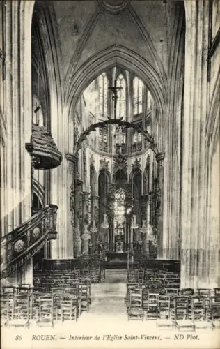 Ak Rouen Seine Maritime, Innenansicht der Kirche Saint-Vincent