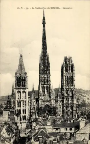 Ak Rouen Seine Maritime, Kathedrale von  hohe Türme,  Architektur