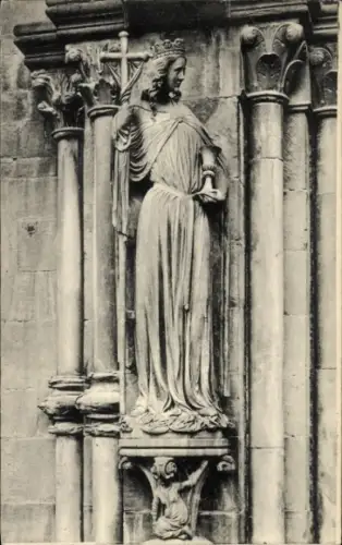 Ak Strasbourg Straßburg Elsass Bas Rhin, Münster, Statue am Südportal