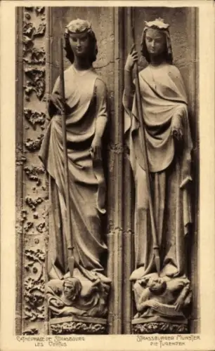 Ak Strasbourg Straßburg Elsass Bas Rhin, Strassburger Münster, die Tugenden
