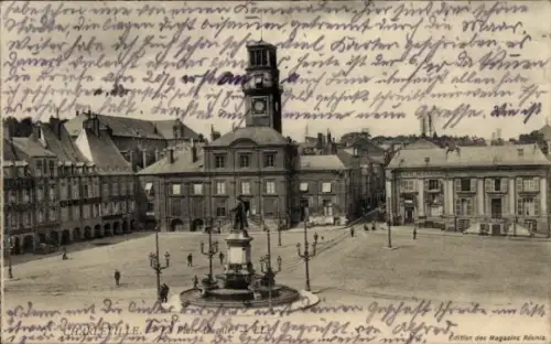 Ak Charleville Marne, Place Ducale, Brunnen