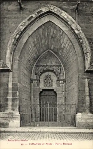 Ak Reims Marne, Cathédrale, Porte Romane