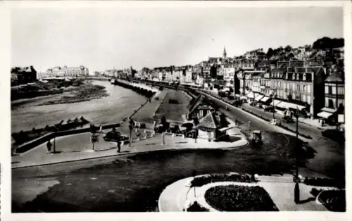 Ak Trouville sur Mer Calvados, Schwarz-Weiß-Foto, Fluss, Uferpromenade, Gebäude, Autos