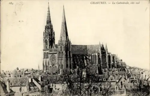 Ak Chartres Eure et Loir, Kathedrale von  Südansicht, 1907