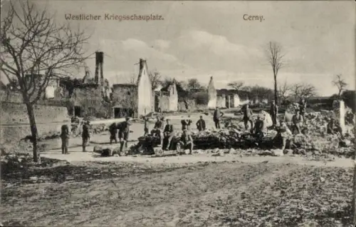 Ak Cerny Essonne, Westlicher Kriegsschauplatz,  Soldaten, Ruinen