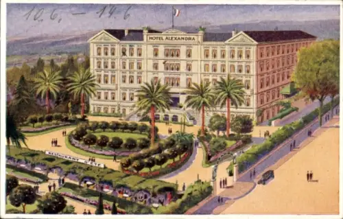 Ak Nice Nizza Alpes Maritimes, Hotel Alexandra, Palmen, Garten, Restaurant, zentral, komfortabel